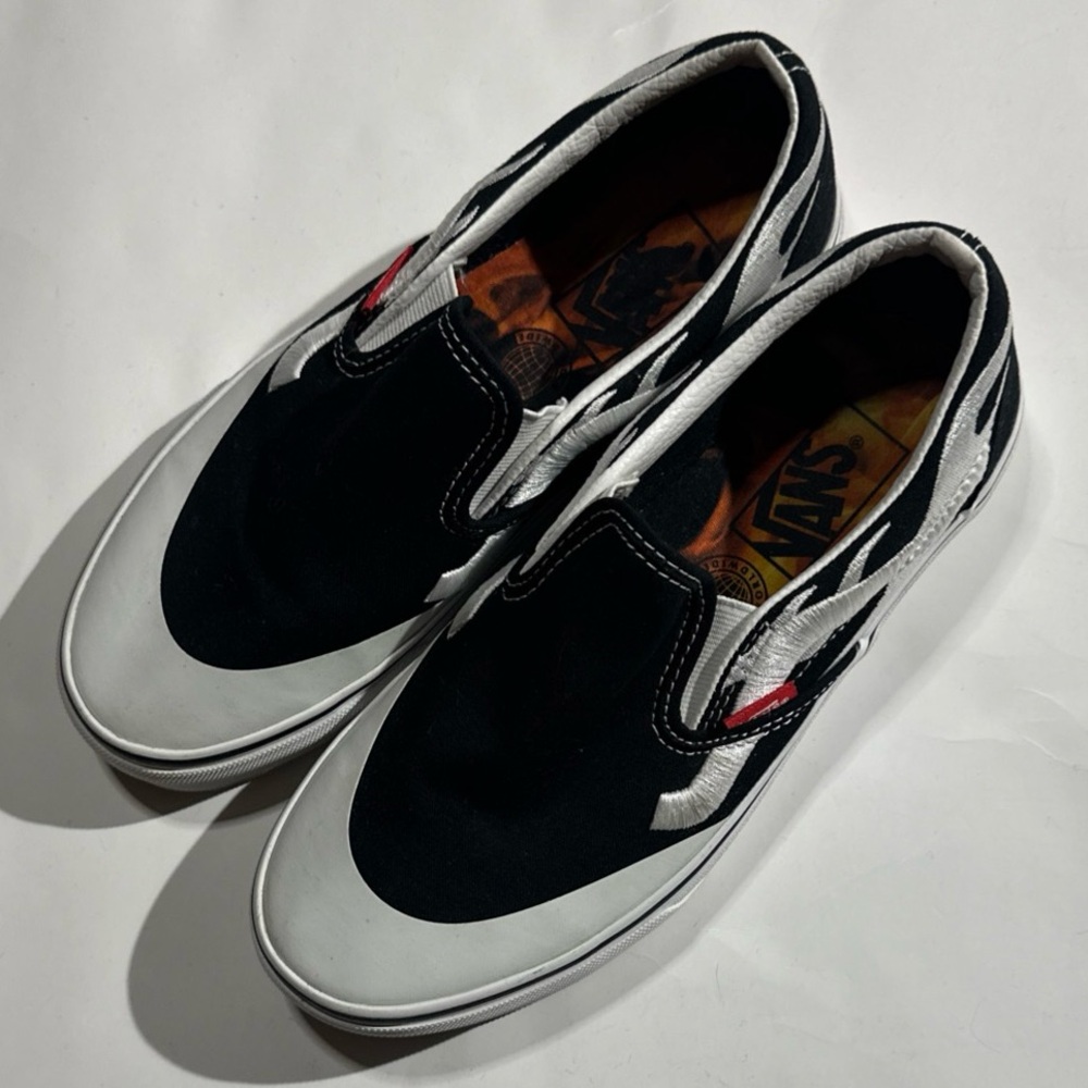 Vans x A$AP Worldwide Black and White Flame Classic Slip-Ons Men’s Size 6